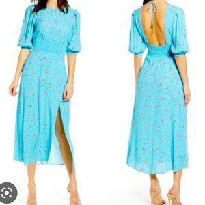 AFRM Blue Floral Smocked Waist Open Black Dress Size XS